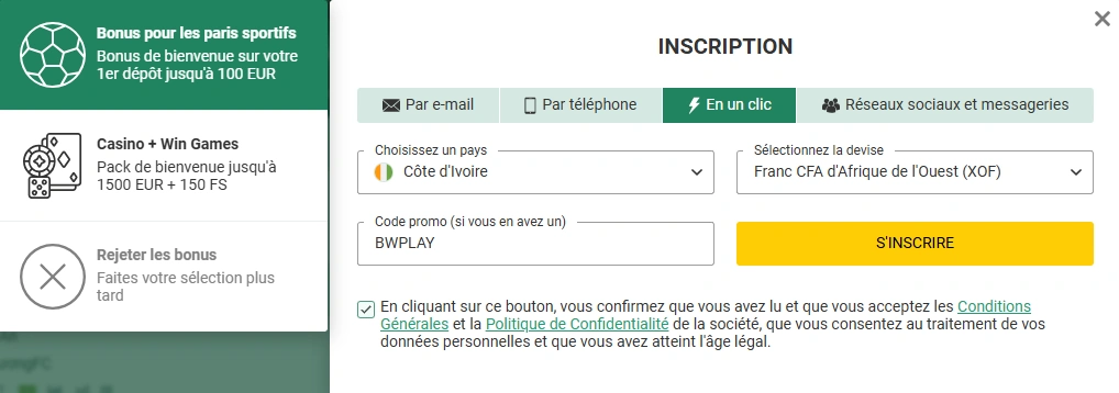 code promo betwinner